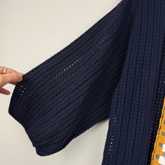 Anthropologie Square Crochet Knit Puff Sleeve Open Long Cardigan - Picture 4 of 6